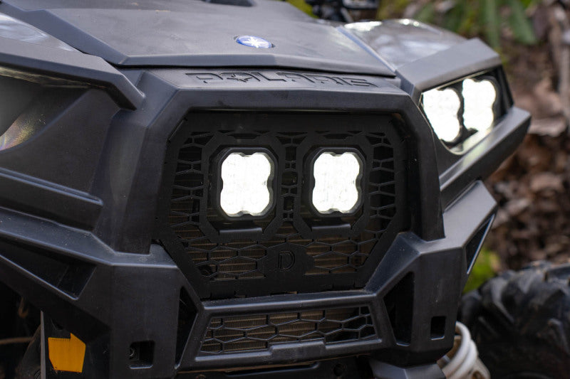 Diode Dynamics Polaris RZR XP grille kit with white LED lights, featuring a sport white combo design for 2014-2018 off-road vehicles.