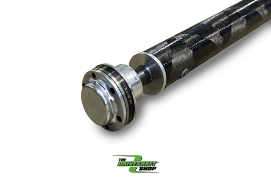 DSS Ford Mustang GT V8 2018 driveshaft by Driveshaft Shop, 3.25-inch carbon fiber 1-piece CV driveshaft, black with metal joints