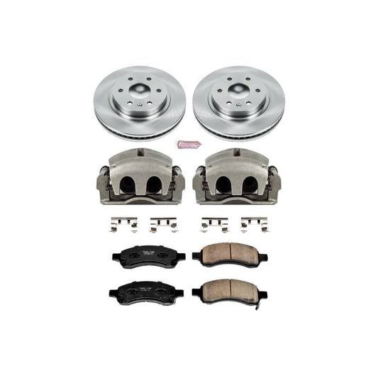 PowerStop OE front brake calipers with autospecialty kit for 2007-2010 Saturn Outlook, showing the calipers and mounting hardware.