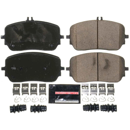 PowerStop Z23 Evo Sport brake pads with hardware for front of Mercedes-Benz GLE450 2020-2022, performance brake replacement.
