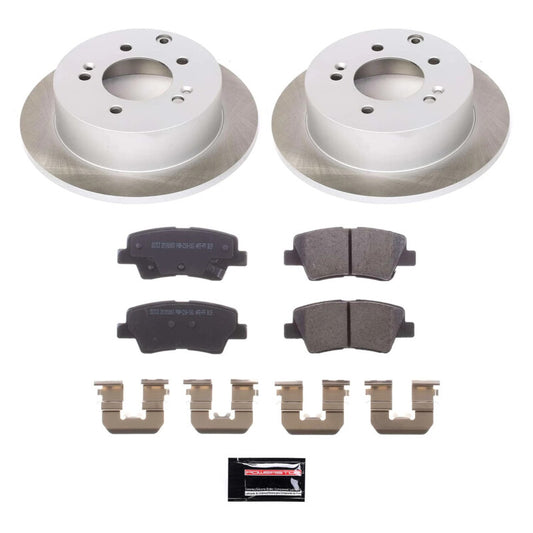 PowerStop rear semi-coated rotor kit for 2010-2013 Kia Soul, performance brake kit with black finish, designed for enhanced braking.
