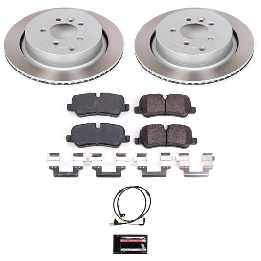 PowerStop rear semi-coated rotor kit for Land Rover Range Rover Sport 2006-2013 brake performance upgrade showing brake rotors