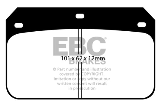 EBC Greenstuff 2000 Series sport brake pads for high-performance vehicles, showing the green friction material and metal backing plate.