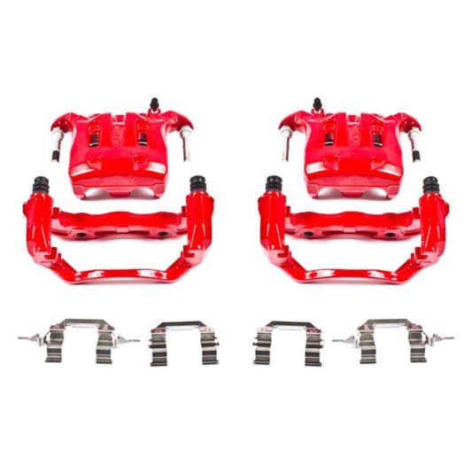 PowerStop front red brake calipers with brackets for 2003-2004 Infiniti M45, high-performance automotive brake replacement pair