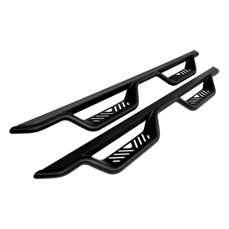 Westin Outlaw Drop Nerf Step Bars in textured black on Ram 1500 Quad Cab and Classic models, providing side step access.