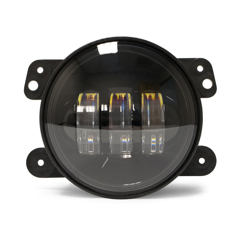DV8 Offroad 07-18 Jeep Wrangler JK 4-inch LED fog lights installed, showcasing durable design and bright 30W LED bulbs.
