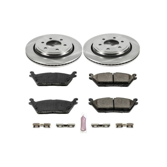PowerStop OE rear brake kit for 2015-2017 Ford F-150, includes brake rotors and pads for vehicle safety and performance.