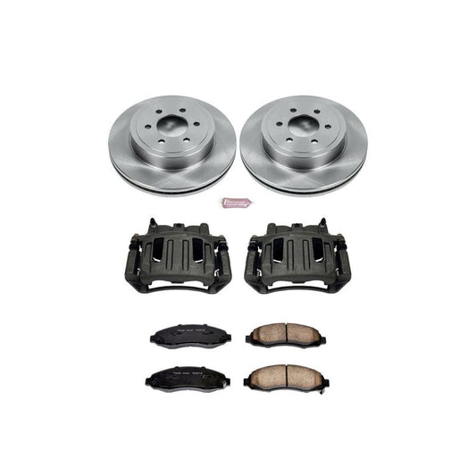 PowerStop OE front brake kit with calipers for Dodge Dakota 2003-2004, includes brake rotors and components for reliable stopping power.
