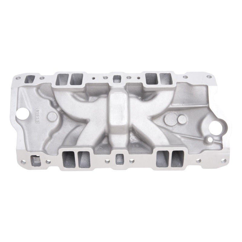 Edelbrock Performer EPS intake manifold with oil fill tube and breather for small-block Chevy engine.
