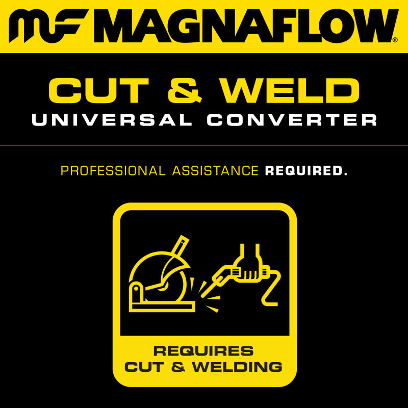 MagnaFlow universal catalytic converter with 2-inch inlet and outlet, 11-inch length, stainless steel construction.