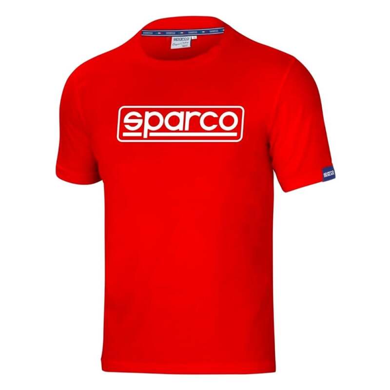 Red Sparco T-shirt Frame Small, casual shirt with graphic design, featuring the SPARCO brand logo and a comfortable fit.