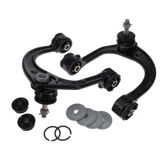 Pair of SPC Performance adjustable upper control arms for 96-02 Toyota 4Runner and 95-04 Toyota Tacoma, image showing metal control arms.