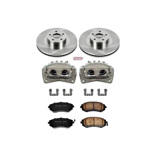 PowerStop OE front brake kit with calipers for Saab 9-2X 2005-2006, including brake rotors and hardware.