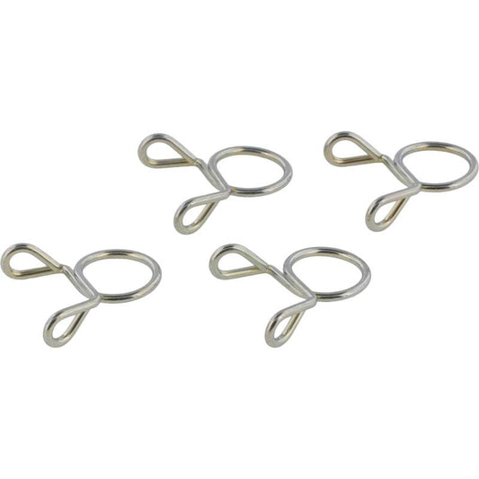 Set of four All Balls Racing hose clamps, 9mm size, designed for secure hose connections in automotive and motorcycle applications.