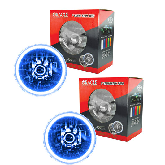 Oracle Lighting LED Halo Headlights for 97-06 Jeep Wrangler TJ, pre-assembled with bright halo rings and clear lens for enhanced visibility