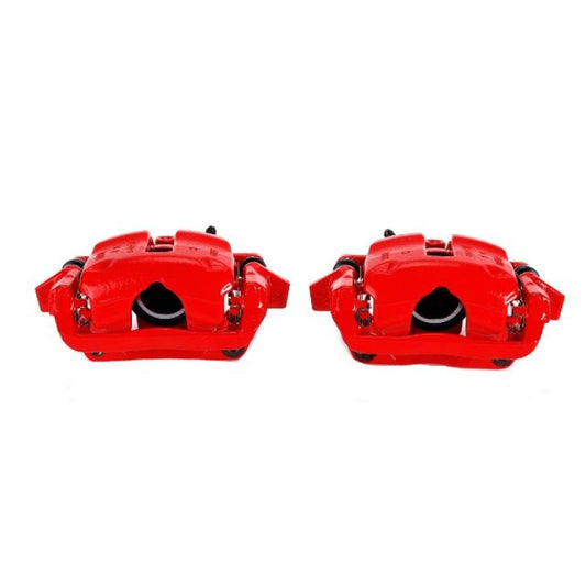 Pair of PowerStop front red brake calipers with brackets for Mini Cooper 2007-2016, high-performance brake calipers for enhanced stopping power.