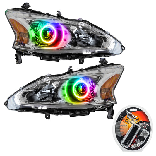 Oracle ColorSHIFT headlights for Nissan Altima 2013-2015 sedan, featuring SMD technology and vibrant lighting effects.