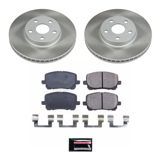 PowerStop front semi-coated rotor kit for 2003-2008 Toyota Matrix, performance brake kit with semi-coated rotors and brake components.
