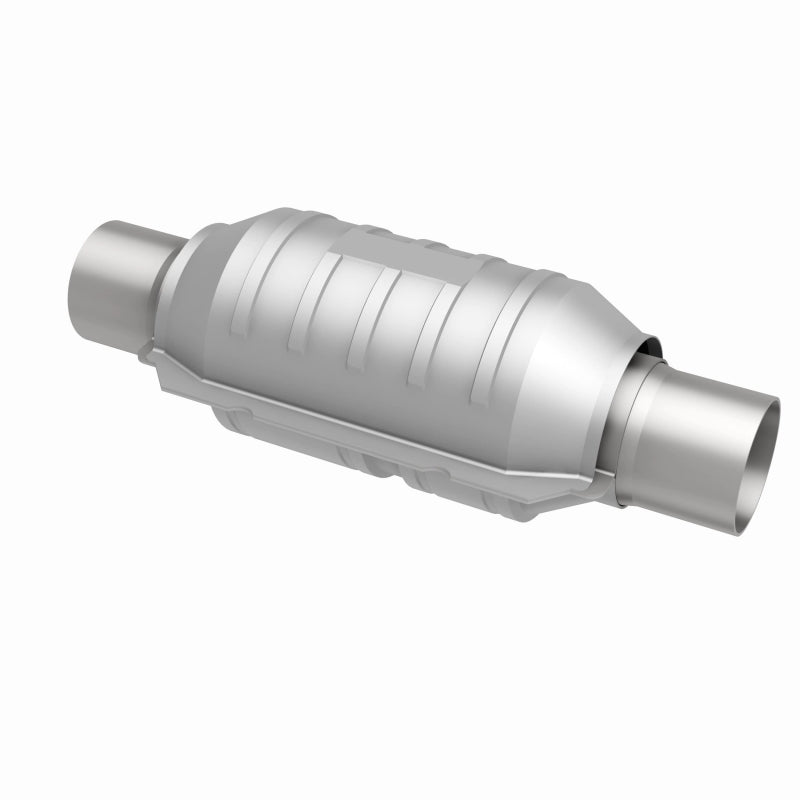 MagnaFlow universal catalytic converter, 2.25-inch OEM CARB compliant exhaust part with metal casing and inlet/outlet flanges