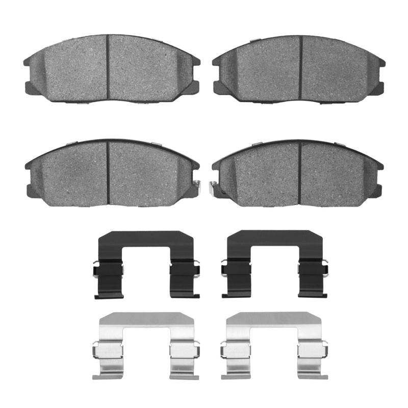 R1 Concepts Hyundai Santa Fe front ceramic brake pads and hardware kit, OE type, with brake pad components and mounting hardware.
