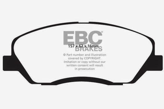 EBC Ultimax2 front brake pads for 2017-2018 Hyundai Santa Fe DM 3.3L, OE brake pad set with metal backing for reliable stopping power.