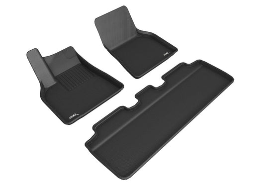 Black 3D MAXpider rubber floor mat for the first row of Tesla Model Y 2020, featuring textured surface and custom fit.
