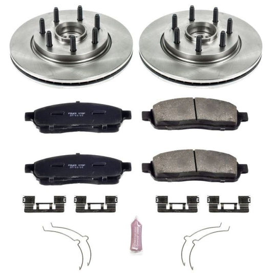 PowerStop OE brake rotors for 2006-2008 Lincoln Mark LT front brake kit, showing new automotive brake rotors with vented design.