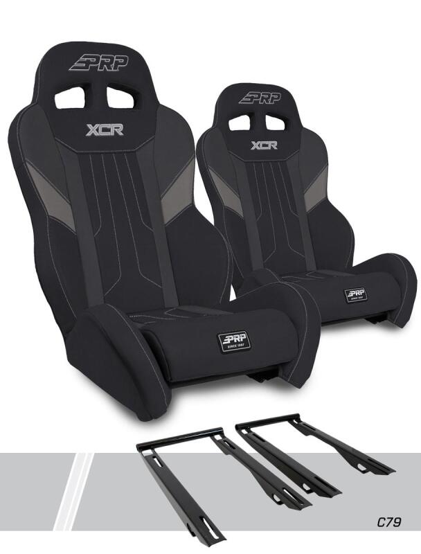 Pair of black and gray PRP Polaris RZR PRO XP XCR suspension seats, durable off-road seats for RZR side-by-side vehicles.