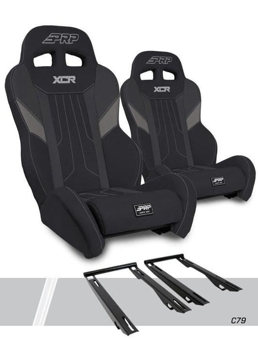 Pair of black and gray PRP Polaris RZR PRO XP XCR suspension seats, durable off-road seats for RZR side-by-side vehicles.