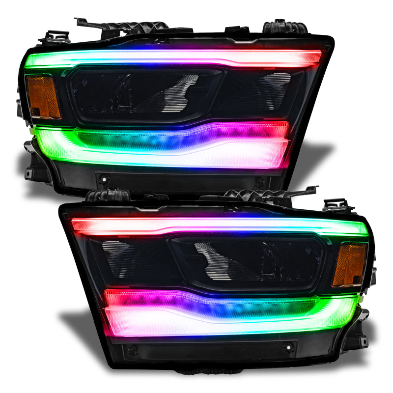 Oracle Lighting RGB+W Headlight DRL Kit for Dodge RAM 1500 2019-2021 with reflector LED headlights, showcasing sleek design and lighting features.