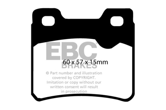 EBC Ultimax2 rear brake pads for Saab 900 2.0 Turbo, OE quality brake pads, shown in the image with metal backing and friction material