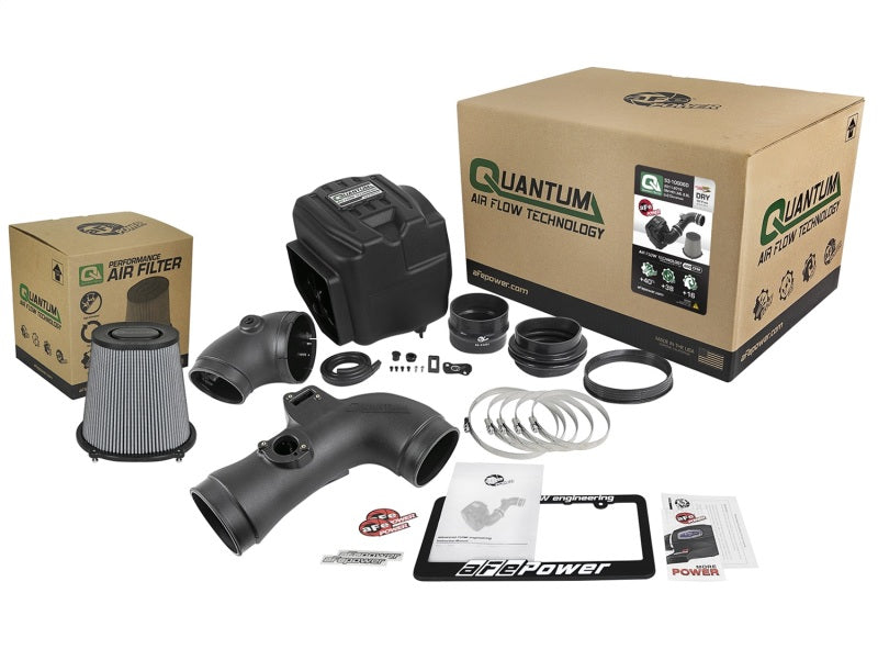 aFe Quantum Pro DRY S cold air intake system for 2011-2016 GM Chevy Duramax V8 6.6L LML engine, showing the dry filter and intake tubing.