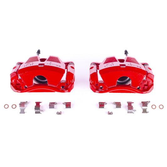 Pair of PowerStop red front brake calipers with brackets for Lexus IS250 2007-2010, performance upgrade for enhanced braking.