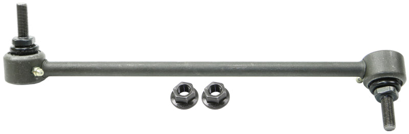 Moog Chevrolet SS front left sway bar endlink, automotive suspension component with metal link and mounting bushings.