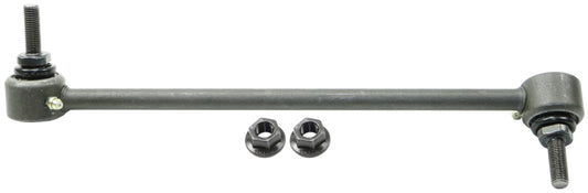 Moog Chevrolet SS front left sway bar endlink, automotive suspension component with metal link and mounting bushings.
