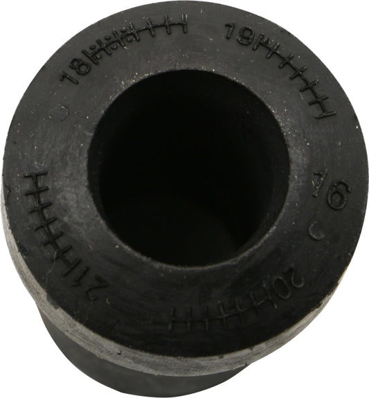 Moog rear lower leaf spring bushing for Chrysler Town & Country 2001-2007, showing the rubber bushing attached to a metal leaf spring.