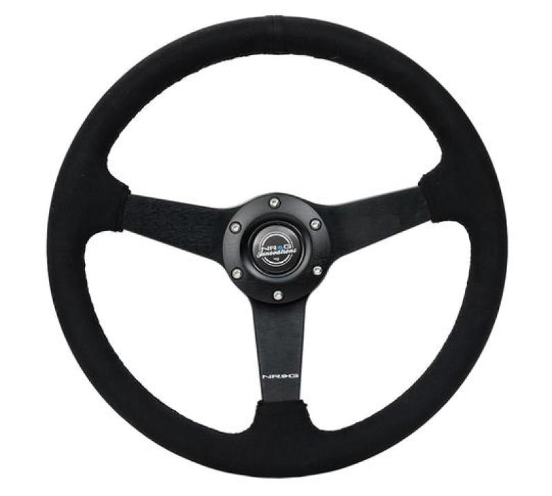 NRG Sport steering wheel, 350mm matte black with black Alcantara grip and stitching, 1.5-inch deep spoke design for racing cars