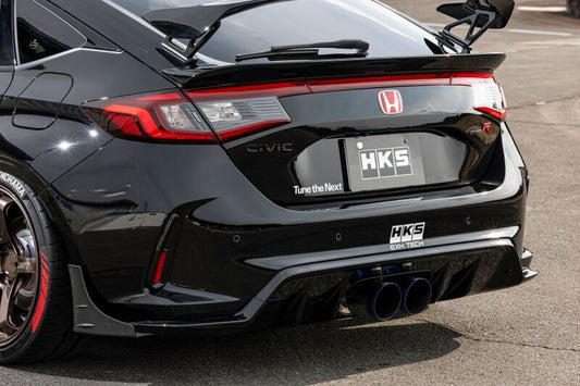 HKS Type-S FL5 R-Spoiler installed on car body kit, showcasing sleek aerodynamic design and finish.