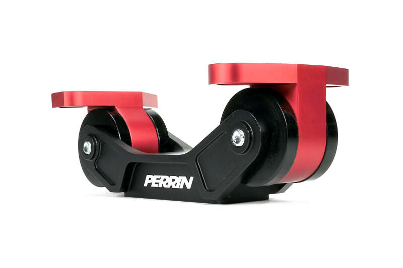 Perrin Performance manual transmission support mount for Subaru Crosstrek, Forester, and WRX STI, shown in close-up on a white background.