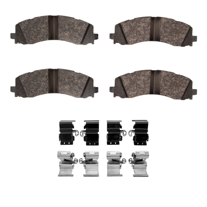 R1 Concepts R1-25 Ram 2500 rear ceramic brake pads and hardware kit installed on vehicle, showing OE brake pad design and hardware.