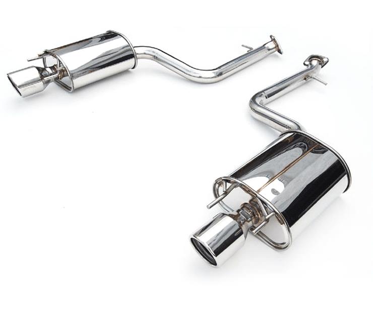 Invidia Subaru BRZ / Scion FRS Q300 catback exhaust with rolled stainless steel tips and polished finish, installed on vehicle.