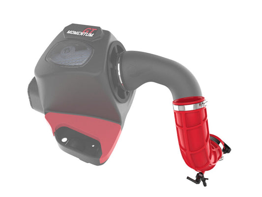 aFe red turbo inlet pipe for improved airflow, designed for use with PN 50-70119, 50-70127, and 50-70131, shown in the image.