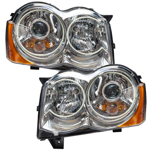 Oracle Lighting Jeep Grand Cherokee SMD HID Headlights with ColorSHIFT and 2.0 Controller, showcasing sleek headlight design.