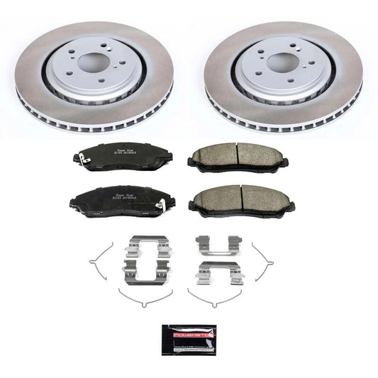 PowerStop semi-coated front brake rotor kit for 2014-2016 Acura MDX, showing the performance brake rotors with vented and slotted design.