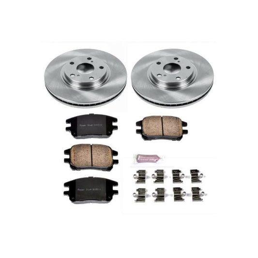 PowerStop OE front brake kit for Lexus RX300 2002-2003, including rotors and pads, installed on vehicle.