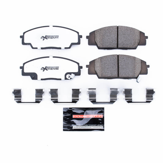 PowerStop Z26 Extreme Street brake pads for 2007-2010 Acura CSX front, with hardware, high-performance automotive brake components.