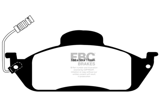 EBC Redstuff front brake pads for Mercedes-Benz M-Class ML320 3.2, high-performance brake pads with red friction material.