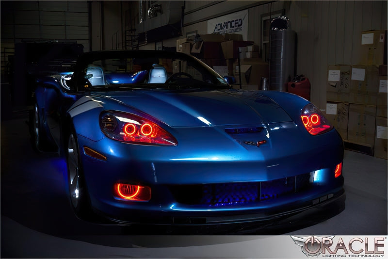 Oracle Chevrolet Corvette C6 LED fog light halo kit with green rings, designed for C6 fog lights for enhanced visibility and style.