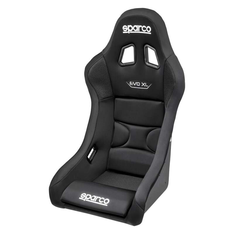 Black Sparco Seat Evo XL QRT X race seat with racing harness slots and contoured design for high-performance driving.