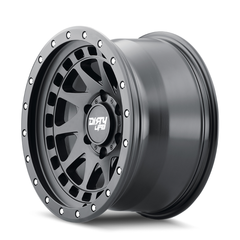 Dirty Life Enigma Pro 17x9 beadlock cast wheel in matte black with 6x139.7 bolt pattern, -12mm offset, 106mm hub for off-road vehicles.
